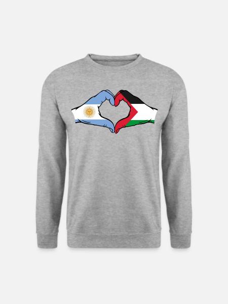 Argentinien Palästina Flagge Hände Herzform - Unisex Pullover - Weißgrau meliert