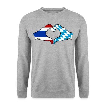 Thailand Bavaria Flag Hands Heart Shape - Unisex Sweatshirt - salt & pepper - Front - Alina (178cm) & Michal (187cm)