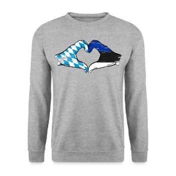 Bavaria Estonia Flag Hands Heart Shape Used - Unisex Sweatshirt - salt & pepper - Front - Alina (178cm) & Michal (187cm)
