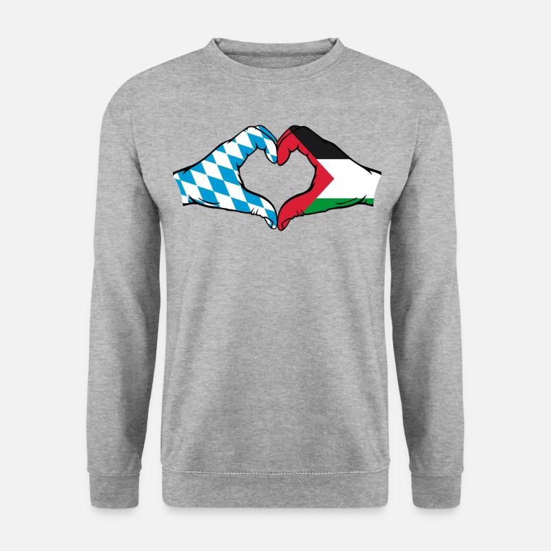Bayern Palästina Flagge Hände Herzform - Unisex Pullover - Weißgrau meliert