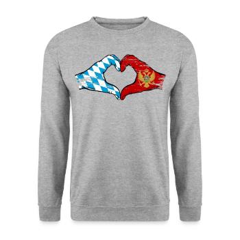 Bavaria Montenegro Flag Hands Heart Shape Used - Unisex Sweatshirt - salt & pepper - Front - Alina (178cm) & Michal (187cm)