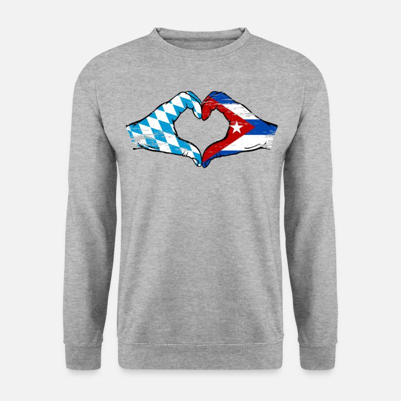 Bayern Kuba Flagge Hände Herzform used - Unisex Pullover - Weißgrau meliert