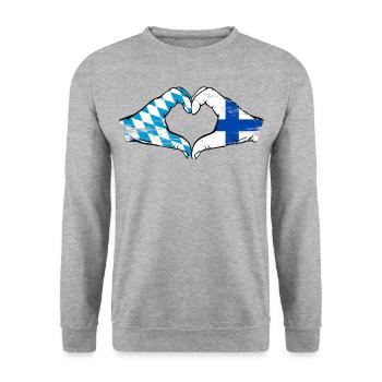 Bayern Finland Flagge Hände Herzform used - Unisex Pullover - Weißgrau meliert - Vorne - Alina (178cm) & Michal (187cm)