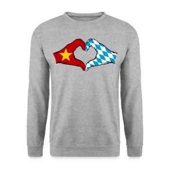 Vietnam Bavaria Flag Hands Heart Shape - Unisex Sweatshirt - salt & pepper - Front - Alina (178cm) & Michal (187cm)