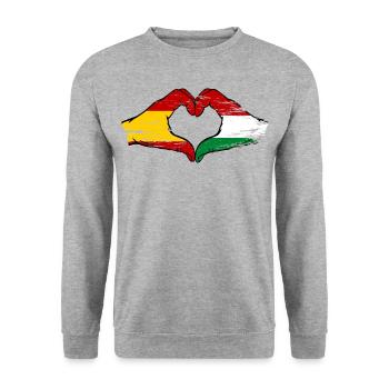 Espagne Hongrie Drapeau Mains Coeur Forme Utilisé - Sweat-shirt Unisexe - gris chiné - Devant - Alina (178cm) & Michal (187cm)