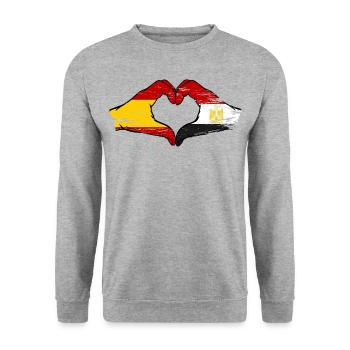 Spain Egypt Flag Hands Heart Shape Used - Unisex Sweatshirt - salt & pepper - Front - Alina (178cm) & Michal (187cm)