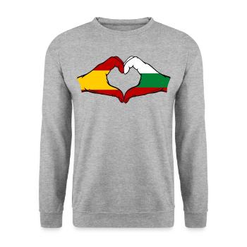 Spanien Bulgarien Flagge Hände Herzform - Unisex Pullover - Weißgrau meliert - Vorne - Alina (178cm) & Michal (187cm)