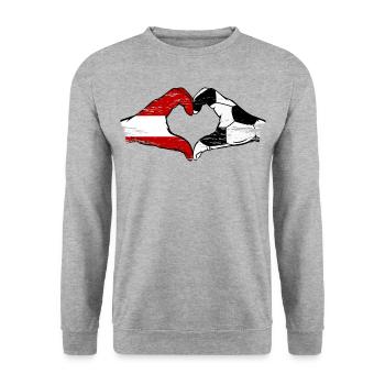 Österreich Fussball Flagge Hände Herzform used - Unisex Pullover - Weißgrau meliert - Vorne - Alina (178cm) & Michal (187cm)