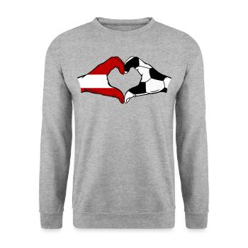Österreich Fussball Flagge Hände Herzform - Unisex Pullover - Weißgrau meliert - Vorne - Alina (178cm) & Michal (187cm)