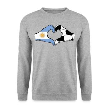 Argentinien Fussball Flagge Haende Herzform - Unisex Pullover - Weißgrau meliert - Vorne - Alina (178cm) & Michal (187cm)