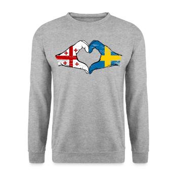 Georgien Schweden Flagge Haende Herzform used - Unisex Pullover - Weißgrau meliert - Vorne - Alina (178cm) & Michal (187cm)