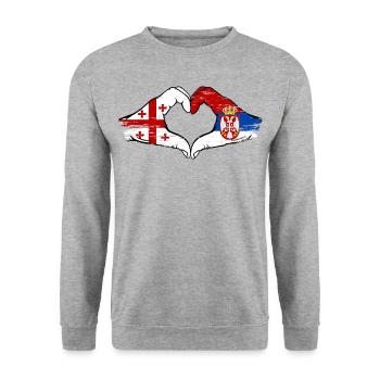 Géorgie Serbie drapeau mains forme de coeur utilisé - Sweat-shirt Unisexe - gris chiné - Devant - Alina (178cm) & Michal (187cm)