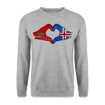 Maroc Islande Drapeau Mains Coeur Forme Utilisé - Sweat-shirt Unisexe - gris chiné - Devant - Alina (178cm) & Michal (187cm)