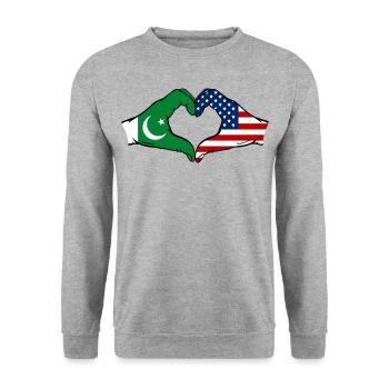 Pakistan États-Unis drapeau mains forme coeur - Sweat-shirt Unisexe - gris chiné - Devant - Alina (178cm) & Michal (187cm)