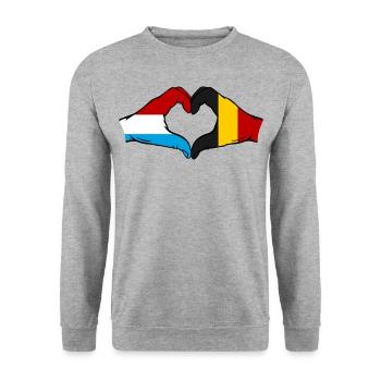 Luxembourg Belgique Drapeau Mains Coeur Forme - Sweat-shirt Unisexe - gris chiné - Devant - Alina (178cm) & Michal (187cm)
