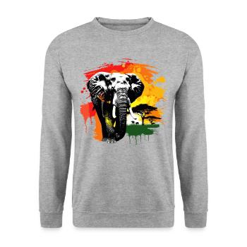 Elefant Afrika Safari Natur Wildnis Aquarell Kunst - Unisex Pullover - Weißgrau meliert - Vorne - Alina (178cm) & Michal (187cm)