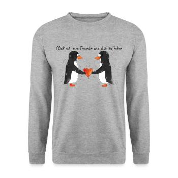 Pinguin Paar - Unisex Pullover - Weißgrau meliert - Vorne - Alina (178cm) & Michal (187cm)