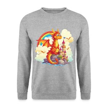 Dragon Château Arc-en-ciel Mignon Mignon Enfantin - Sweat-shirt Unisexe - gris chiné - Devant - Alina (178cm) & Michal (187cm)
