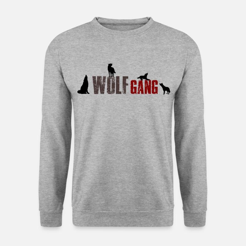 Wolfgang- Wolf Gang 2 Name oder Tiergruppe? - Unisex Pullover - Weißgrau meliert