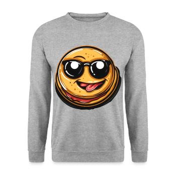 Lustiger Pancake mit Sonnenbrille Karneval Feiern - Unisex Pullover - Weißgrau meliert - Vorne - Alina (178cm) & Michal (187cm)