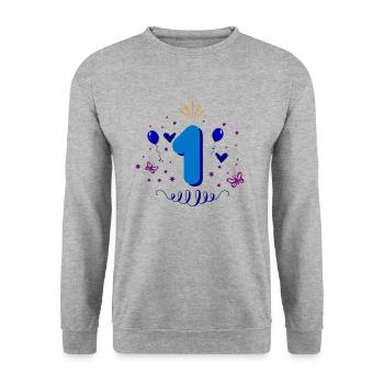 1er cadeau d'anniversaire pour les garçons - Sweat-shirt Unisexe - gris chiné - Devant - Alina (178cm) & Michal (187cm)