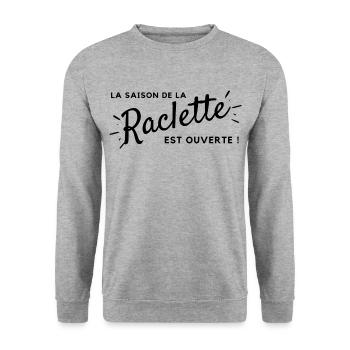 La Saison de la raclette ouverte - idée cadeau - Sweat-shirt Unisexe - gris chiné - Devant - Alina (178cm) & Michal (187cm)
