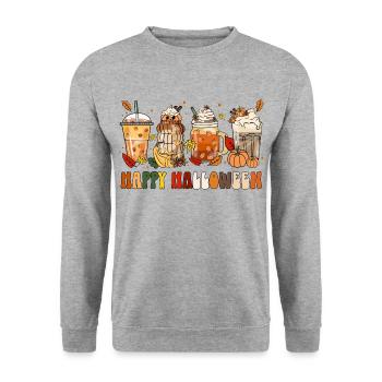 Joyeux Halloween Automne Motif Tenue Citrouille Café - Sweat-shirt Unisexe - gris chiné - Devant - Alina (178cm) & Michal (187cm)