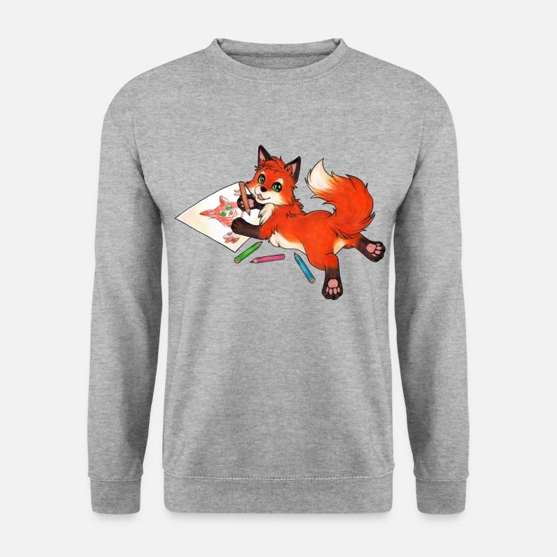 Niedlich Fuchs Süßes Geschenk Malen Künstler Kind - Unisex Pullover - Weißgrau meliert
