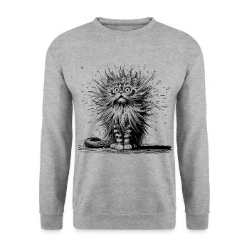 Katze erstaunt, Comic - Unisex Pullover - Weißgrau meliert - Vorne - Alina (178cm) & Michal (187cm)