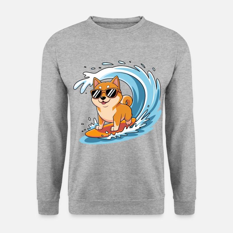 Shiba Surfing - Unisex Pullover - Weißgrau meliert