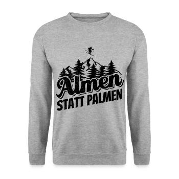 Almen statt Palmen Ski, Apres Ski, Wintersport - Unisex Pullover - Weißgrau meliert - Vorne - Alina (178cm) & Michal (187cm)