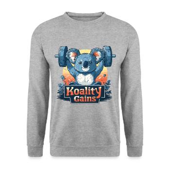 Bodybuilding Koality Gains Koala Spruch Lustig - Unisex Pullover - Weißgrau meliert - Vorne - Alina (178cm) & Michal (187cm)