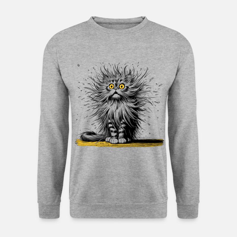 witzige Katze, lachen, Lacher - Unisex Pullover - Weißgrau meliert