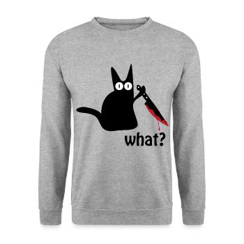Cat knife blood Halloween - Unisex Sweatshirt - salt & pepper - Front - Alina (178cm) & Michal (187cm)
