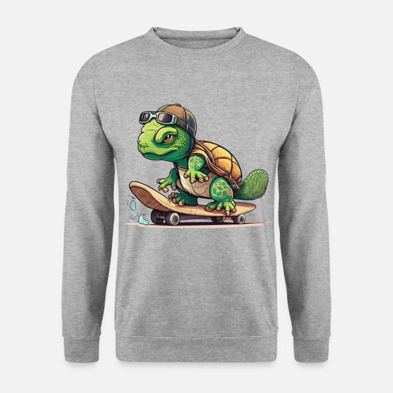 Skateboard-Schildkröte - Unisex Pullover - Weißgrau meliert