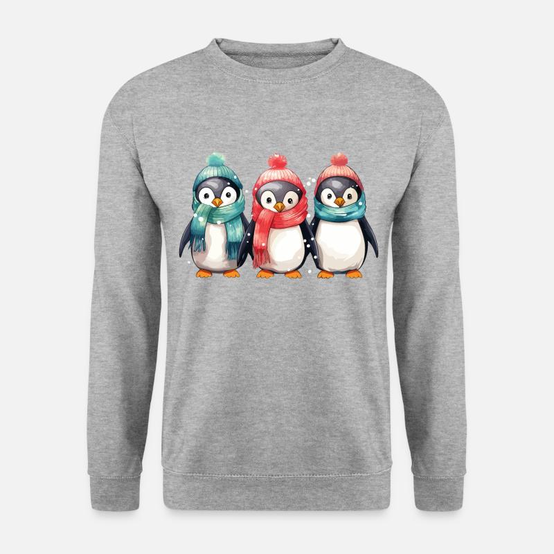 Weihnachten Pinguine Schal Mütze Tannenbaum Süß - Unisex Pullover - Weißgrau meliert