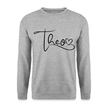Theo Name First Name Heart Decor - Unisex Sweatshirt - salt & pepper - Front - Alina (178cm) & Michal (187cm)