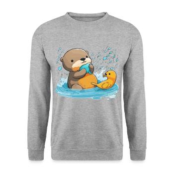 Rubber Duck Otter - Unisex Sweatshirt - salt & pepper - Front - Alina (178cm) & Michal (187cm)