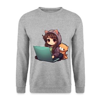 Cozy Cartoon Girl Homeage - Sweat-shirt Unisexe - gris chiné - Devant - Alina (178cm) & Michal (187cm)