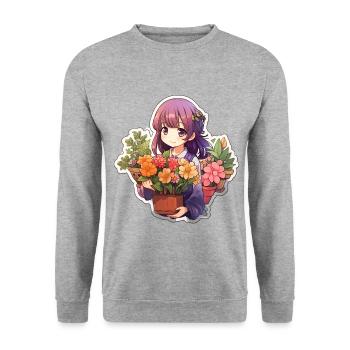 Kawaii Anime Girl & Colorful Arrangement - Unisex Sweatshirt - salt & pepper - Front - Alina (178cm) & Michal (187cm)