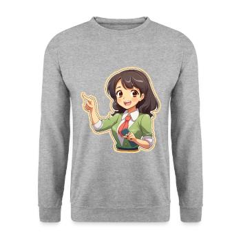 Anime Teach: Fun Explainer - Unisex Sweatshirt - salt & pepper - Front - Alina (178cm) & Michal (187cm)