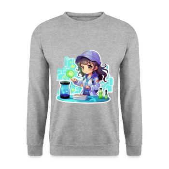 "Cute Anime Girl Conductor" - Unisex Sweatshirt - salt & pepper - Front - Alina (178cm) & Michal (187cm)