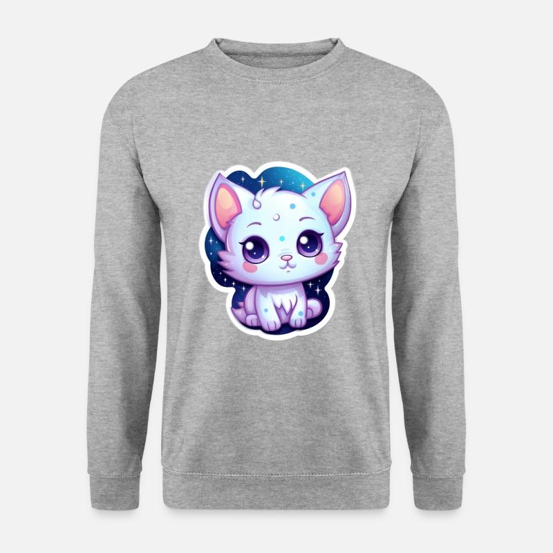 cute cartoonish kitty floating in space - Unisex Pullover - Weißgrau meliert