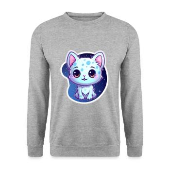 "Kitty Galaxy: Cute Cartoon Floating in Space" - Unisex Sweatshirt - salt & pepper - Front - Alina (178cm) & Michal (187cm)