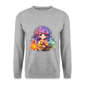Colorful Alchemist Cartoonish Sticker - Unisex Pullover - Weißgrau meliert - Vorne - Alina (178cm) & Michal (187cm)