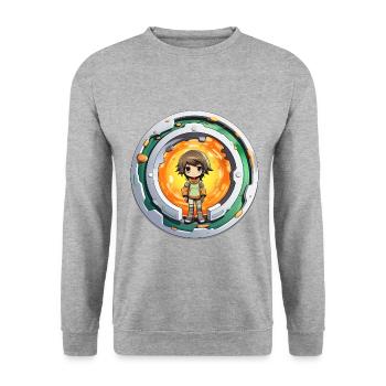 Cartoonish Traveler in 7Dimensional Adventure - Unisex Pullover - Weißgrau meliert - Vorne - Alina (178cm) & Michal (187cm)
