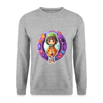 mauel A sticker of a cute cartoonish dimension tr - Unisex Pullover - Weißgrau meliert - Vorne - Alina (178cm) & Michal (187cm)