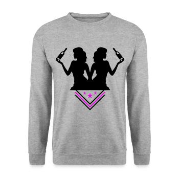 Party Woman Drunk Celebrating Bottle - Unisex Sweatshirt - salt & pepper - Front - Alina (178cm) & Michal (187cm)