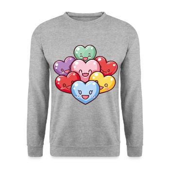 Bunte Herzen Gruppe LIebe - Unisex Pullover - Weißgrau meliert - Vorne - Alina (178cm) & Michal (187cm)