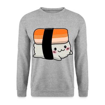 Süßes japanisches Nigiri Sushi Geschenk - Unisex Pullover - Weißgrau meliert - Vorne - Alina (178cm) & Michal (187cm)